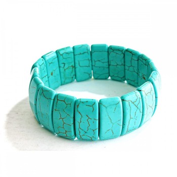 Elastic turquoise bracelet (synthetic) smooth rectangular beads, 21×10 mm +