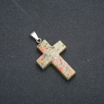 Pendant "Cross" from heliotrope unakite 50x28mm +