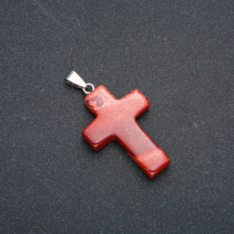 Pendant Cross, Red Jasper Stone 50×28mm
