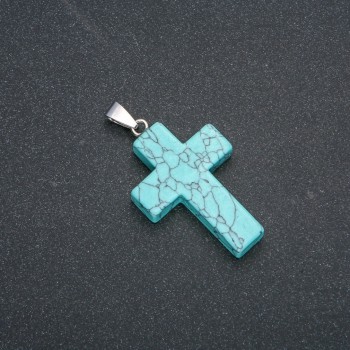 Cross Pendant, Turquoise (Synthetic) Stone 50x28mm +
