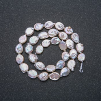 Natural Baroque Pearl Thread, 12x9 mm diameter, length 41 cm +/- with petrol iridescence