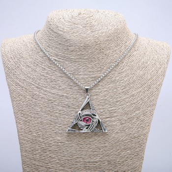 Pendant "Eye in a Triangle" 50x45mm on chain, length 70cm silver-colored metal