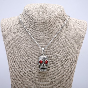 Pendant 'Skull' 50x23 mm on a chain, length about 70 cm, silver-colored metal