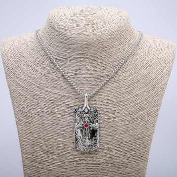 Pendant 'Cross' 62x28 mm on a chain, length 70 cm, silver-colored metal