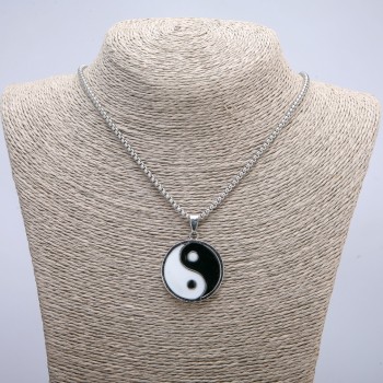 Pendant "Yin Yang" 43x30 mm on chain, length 70 cm, silver-colored metal