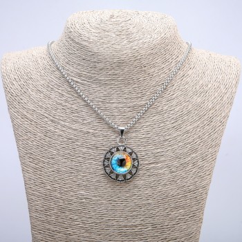 Eye Pendant in Bezel Setting 42×30 mm on Chain, 70 cm Length, Silvery Metal