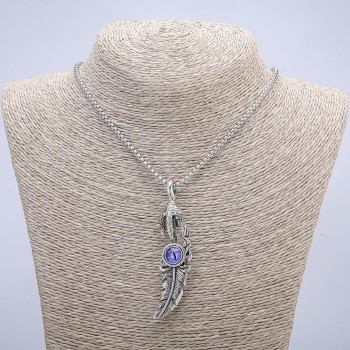 Pendant 'Paw with Dragon Eye Feather' 70×20 mm on a chain, length 70 cm silvery metal