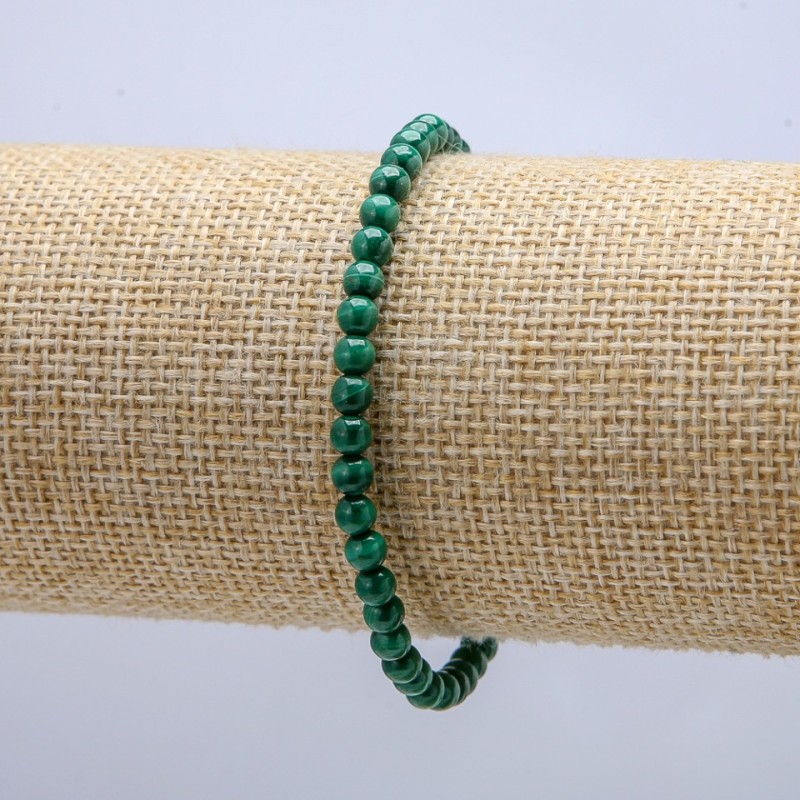 Elastic bracelet with natural malachite, smooth beads, 4 mm diameter, length 18 cm +
