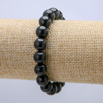 Elastic bracelet with natural stone, smooth bead Shungite, 10mm diameter, 18cm length +