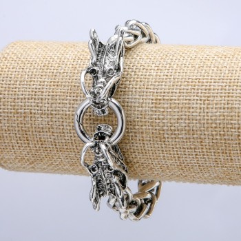 Bracelet-chain 'Dragon Head' silver metal 12x27mm, thickness 10mm, length 20cm +