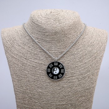 Pendant "Yin-Yang" 41×34 mm on a chain, length 70 cm, silver-toned metal