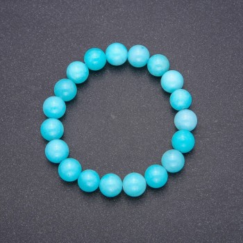 Elastic Aquamarine Bracelet (synthetic) smooth beads, 10 mm diameter, 18 cm circumference