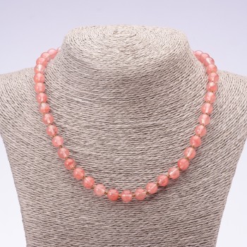 Necklace with natural chalcedony beads — smooth round beads, 8 mm diameter, length 45 cm