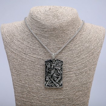 Pendant "Samurai" 62x35mm on a chain, length 70 cm +/- silver-colored metal