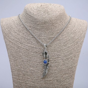 Pendant "Paw with Feather Dragon's Eye" 70x20mm on chain, length 70 cm, silver metal