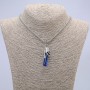 Pendant Hand with Blue Crystal, 50x10 mm, on chain, 65 cm length, silver metal