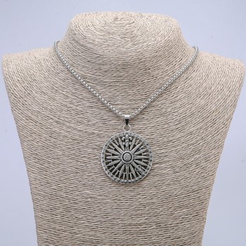 Pendant "Compass" 50x37 mm on a chain, chain length 65 cm, silver-colored metal