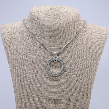Pendant Circle with Hieroglyphs, 40x30 mm on a chain, length 65 cm, silver metal color