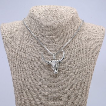 Pendant "Bull's Skull" 40x45 mm on a chain, length 70 cm, silver-toned metal