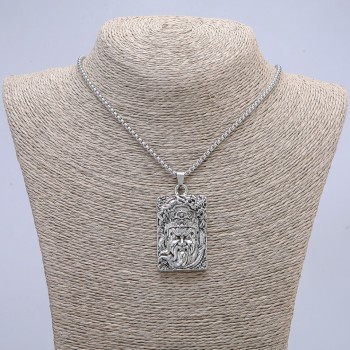 Pendant "Face of the Samurai" 57×28 mm on a chain, length 70 cm, silver-colored metal