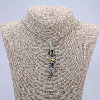 Pendant 'Paw with Feather Dragon's Eye' 70×20 mm on a chain, length 70 cm, silver-colored metal
