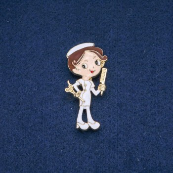 Brooch Hairdresser, white enamel, golden metal 47×24 mm +