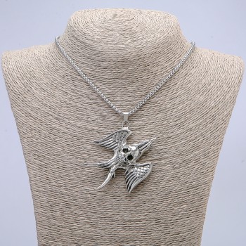 Pendant "Bird with a Skull" 50x57mm on a chain, length 65 cm, metal color silver