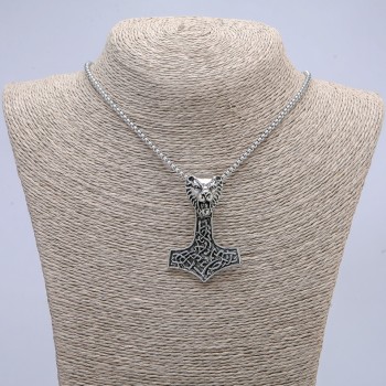 Pendant 50x35 mm on a chain, length 70 cm, silver-toned metal