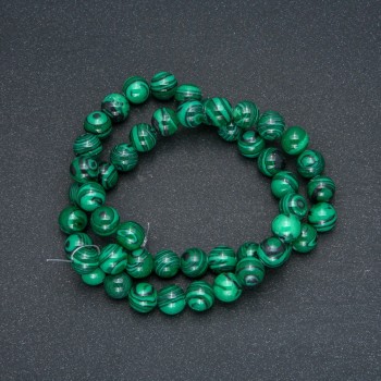 Malachite Beads on Thread (Pressed), Smooth 8mm Beads, 40 cm Length