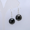 Silver Obsidian Earrings, 14 mm diameter, 30 mm length