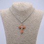 Pendant Cross 55x32mm on a chain, length 65 cm, silver-toned metal, wood