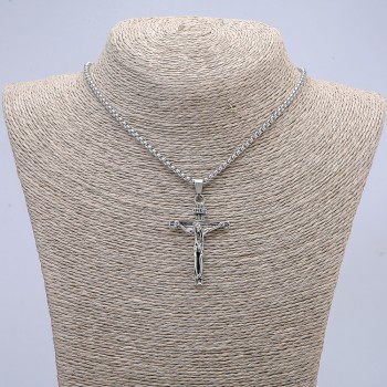 Pendant 'Cross' 52x30 mm ± on chain, length 70 cm ± silver-toned metal