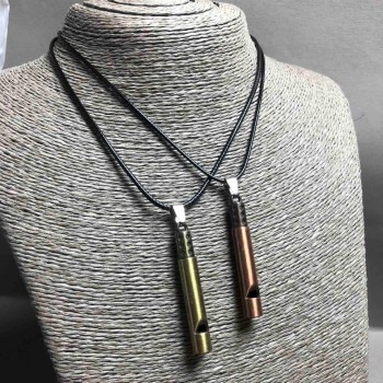 Pair of pendants 'Whistle' in gold-tone and bronze metal, 55×8 mm, +/- length 45-50 cm