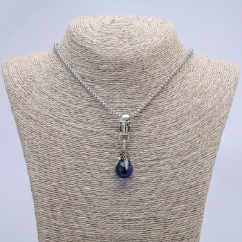 Pendant 'Paw with Ball and Skull' blue 50x16 mm on chain, length 70 cm, silver-colored metal