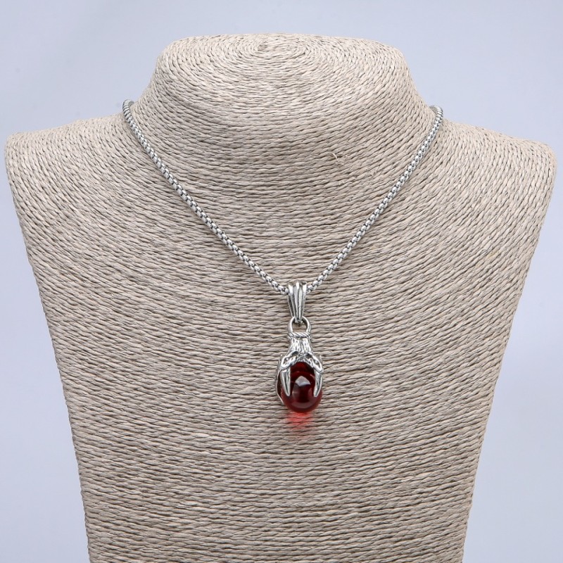 Pendant 'Paw with Ball' red 45x15mm on a chain, length 70cm, silver-toned metal