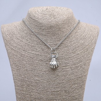Pendant 'Fist' 40x18mm on a chain, length 70 cm ± silver-colored metal