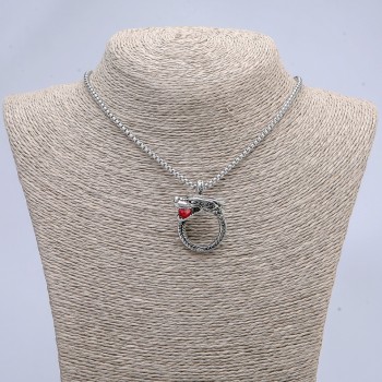 Pendant Dragon with Red Sphere 36x25mm on a chain, length 70 cm ± silver-colored metal