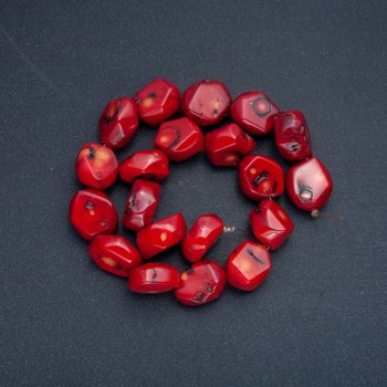 Natural Coral Beads on Thread, Faceted, 18×14 mm, Length approx. 41 cm +/- (Price per 100 g)