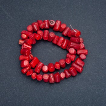 Faceted natural coral beads on a thread, 11x6 mm, length 39 cm +/- (Price per 100 g)
