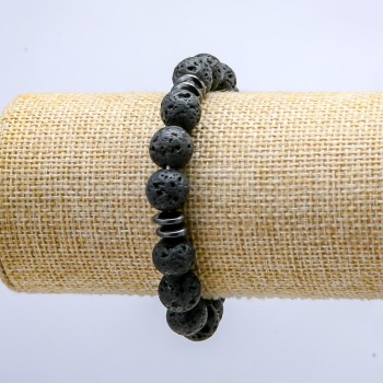 Elastic lava bracelet, 10mm diameter ±, with dark inlays