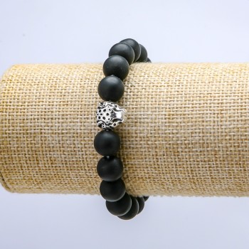 Shungite bracelet on elastic 'Leopard', 10 mm diameter, 18 cm long