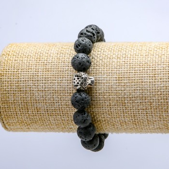 Elastic Lava Bracelet, 10 mm Diameter ± with Leopard