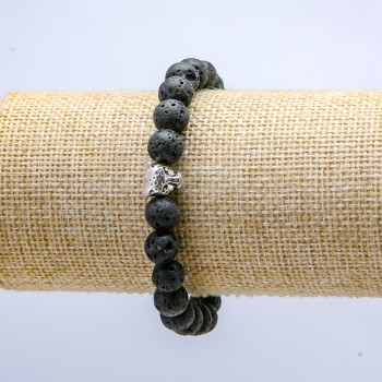Lava Stone Elastic Bracelet, 8mm diameter ±, with Leopard