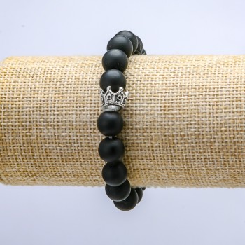 Shungite elastic bracelet, 10 mm beads ± Crown, length 18 cm ±