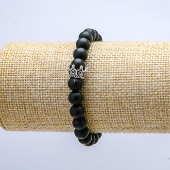 Shungite Elastic Bracelet (Synthetic), 8 mm Beads, Crown