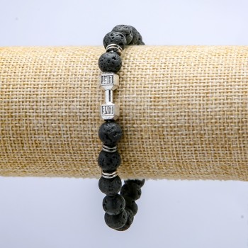 Elastic lava bracelet, 8 mm diameter ± with dumbbell and inserts