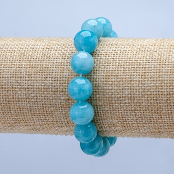 Elastic Aquamarine Bracelet with Smooth Beads, 12 mm Diameter
