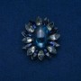 Flower Brooch 50x43 mm Cabochon Agate, blue and gray, silver-tone metal