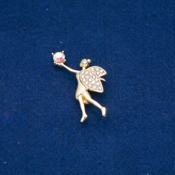 Fairy Brooch, white and petrol crystals, gold-tone metal 35×24 mm +