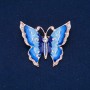Butterfly Brooch with White Crystals, Light Blue and Blue Enamel, Gold-Tone Metal 47×52 mm +
